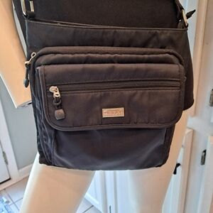 E.T.A. Everyday Travel Adventure Black Sleek Nylon Crossbody Bag W/multi Pockets